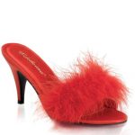 Fabulicious by Pleaser Amour 3″ Heel Red Marabou Puff Slippers available from Lingerie.com.au