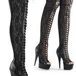Pleaser 6″ Heel Black Lace Up Peep Toe Bootie available from Lingerie.com.au