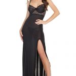 Coquette Nightshade Long Lace & Microfibre Gown available from Lingerie.com.au