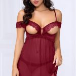 Seven Til Midnight Intimate Detail Open-Cup Wine Babydoll with Panty available from Lingerie.com.au
