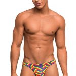 Male Power Pride Rainbow Print Thong available from Lingerie.com.au