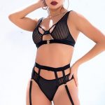 Mapale by Espiral Game Changer Striped Mesh Bra with Cheeky Harness Panty available from Lingerie.com.au